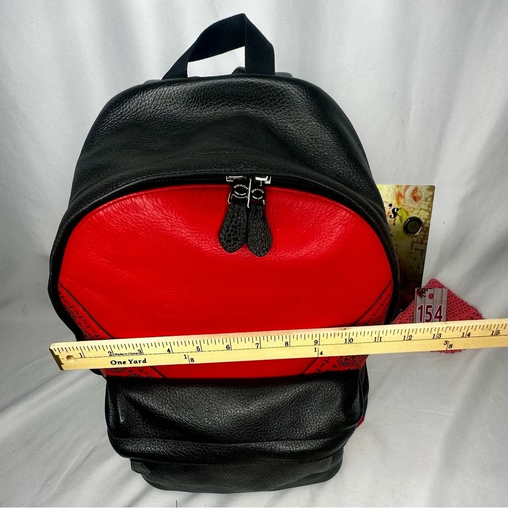 Coach Charles Leather Red and Black Backpack Bandana Design